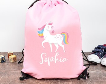 Personalised Gym Bag Kids, Girls Unicorn Gym Bag, Girls Drawstring Bag, School Bag, Unicorn School PE Bag, Unicorn Pump Bag, Nursery Bag