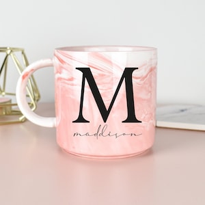 Personalised Marble Mug, Bridesmaid Mug, Custom Initial Mug, Personalised Office Mug, Name Mug, Coffee Mug, Gift for Her, Marble Homeware Pink