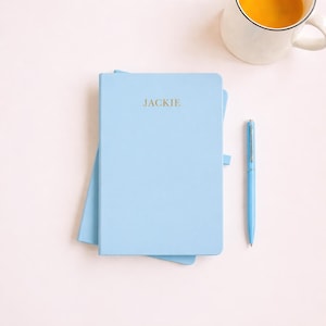 Personalised Journal, Initial Notebook, Coral Notebook, A5 Notebook Custom Name, Faux Leather Notebook, Notebook Pen Set, Coral, Notebook