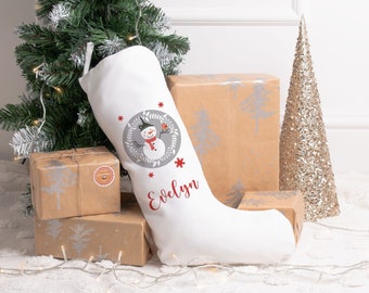 Personalised Kids Christmas Stocking, Snowman Stocking, Christmas Family Decoration, Holiday Stocking, Personalised Family Stocking
