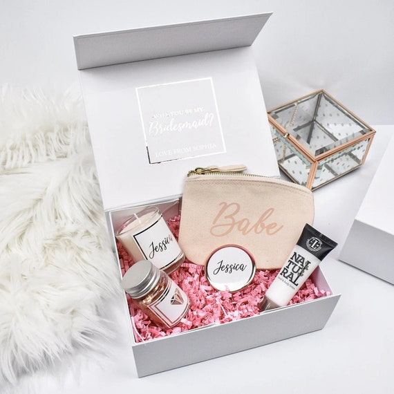 Caja de regalo personalizada de propuesta de dama de honor de oro rosa,  caja de dama