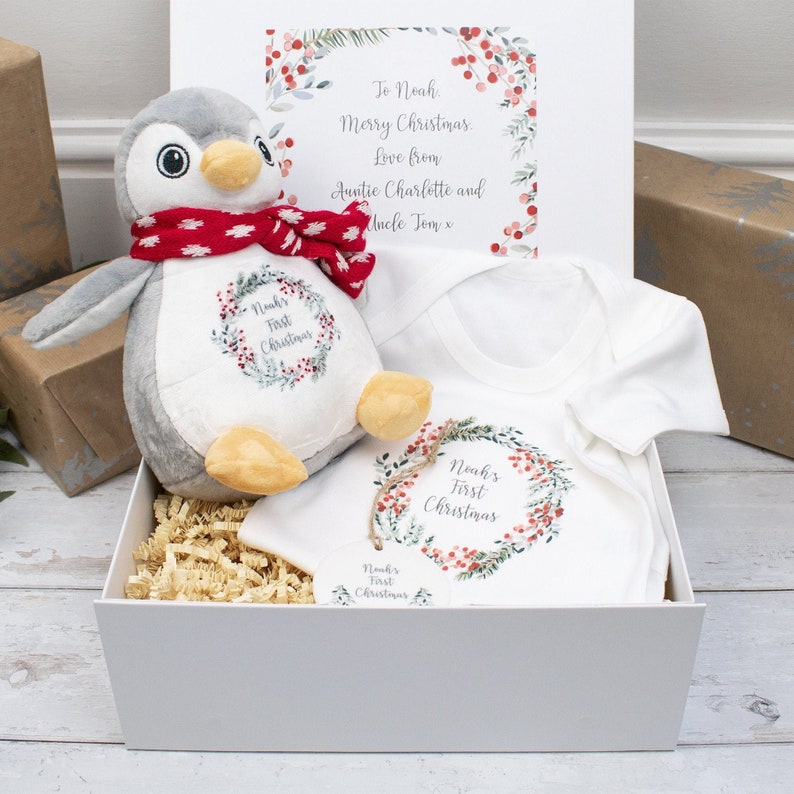 Set de regalo para la primera Navidad del bebé, caja de regalo personalizada para la primera Navidad, regalo para la primera Navidad del bebé, recuerdo navideño del bebé, caja de regalo de Navidad para el bebé imagen 3