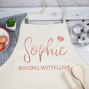 Personalised Rose Gold Apron, Baking Gift, Apron Cooking Gift, Gift for Her, Cotton Apron, Kitchen Gifts, Gift for Mum, Presents for Bakers