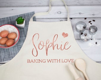 Personalised Rose Gold Apron, Baking Gift, Apron Cooking Gift, Gift for Her, Cotton Apron, Kitchen Gifts, Gift for Mum, Presents for Bakers