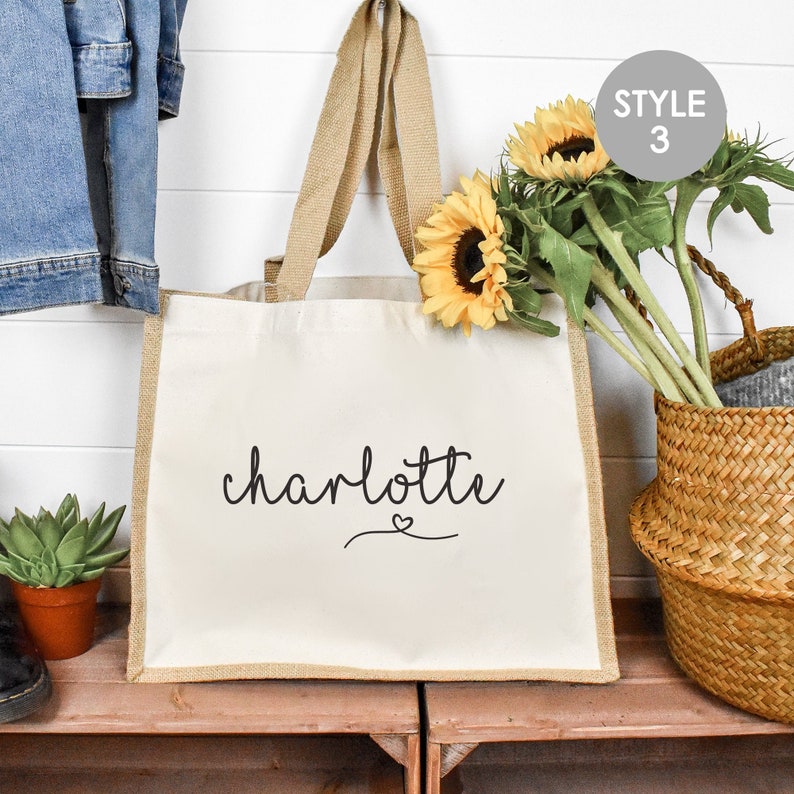 Personalised Large Tote Bag, Large Shopper Bag, Uni Bag, Personalised Jute Shopping Bag, Large Book Bag, Custom Printed Bag, Large Bag image 5