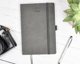 Personalised Grey Suede Notebook, Debossed Notebook, A5 Lined Notepad, Custom Journal, Foil Printed Notebook, Embossed Notebook, Planner