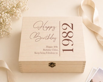 Caja de cumpleaños de madera grabada personalizada, caja de regalo de cumpleaños, caja de recuerdo de madera, caja de regalo grabada, caja de cumpleaños