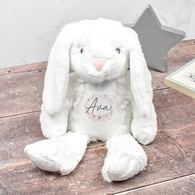 Conejito personalizado, regalo para recién nacido, peluche personalizado, osito de peluche con tu nombre, juguete de peluche, regalo para baby shower de niñas y niños imagen 1