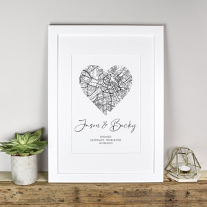 Where We Met Print, Personalised Couple&#39;s Map Print, Valentine&#39;s Gift, Custom Couples Print, Personalised Valentines Print Framed, Map Print