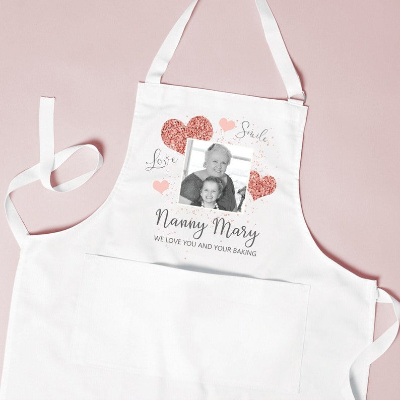 Personalised Nanny Apron, Nan Baking Gift, Personalized Apron Cooking Gift, Gifts for Grandmother, Kitchen Apron, Your Photo , Mum Christmas image 1