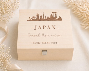 Personalised Engraved Japan Travel  Box, Wooden Travel Keepsake Box, Adventure Gift Box, Japan Holiday Memories Box, Travel Lover Gift,