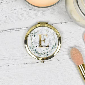 Personalised Pocket Mirror, Initial Bridesmaid Mirror, Eucalyptus Compact Mirror, Bridesmaid Gift, Hen Party Pocket Mirror, Pocket Mirrors image 2