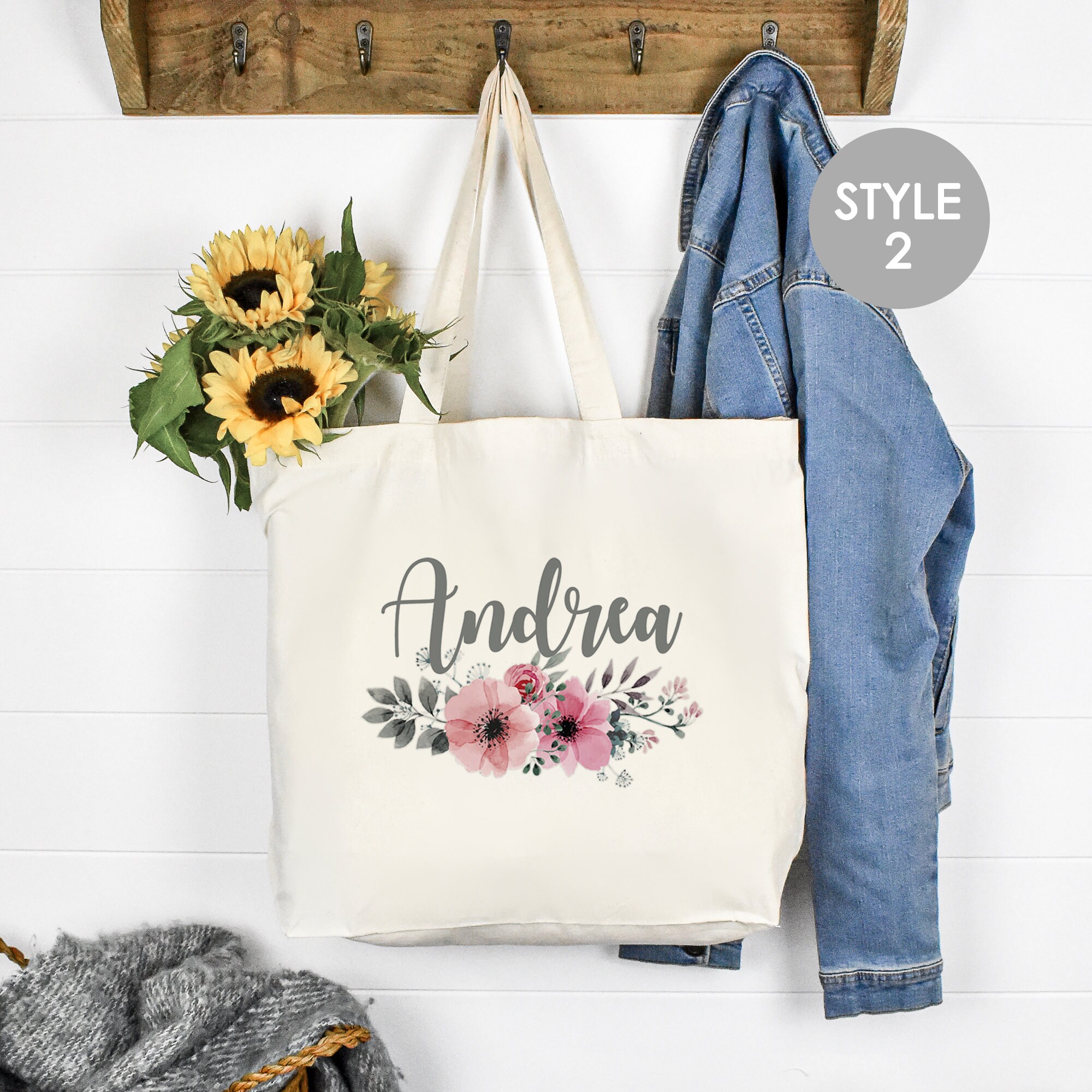 Personalised Name Large Tote Bag Flower Large Shopper Bag Etsy UK
