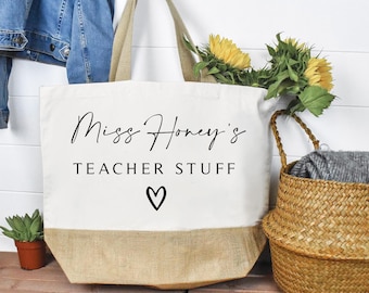 Personalised Teacher Bag, Personalised Teacher Bag, Teacher Gift, Teacher Gifts, Thank You Teacher Gift, Jute Lunch Bag, TA Gift, School