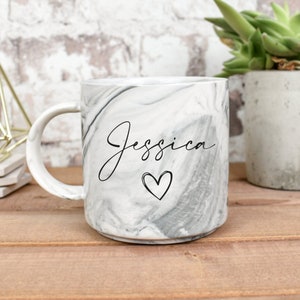 Personalised Marble Mug, Bridesmaid Mug, Custom Name Mug, Personalised Office Mug, Name Mug, Coffee Mug, Gift for Her, Marble Homeware Grey
