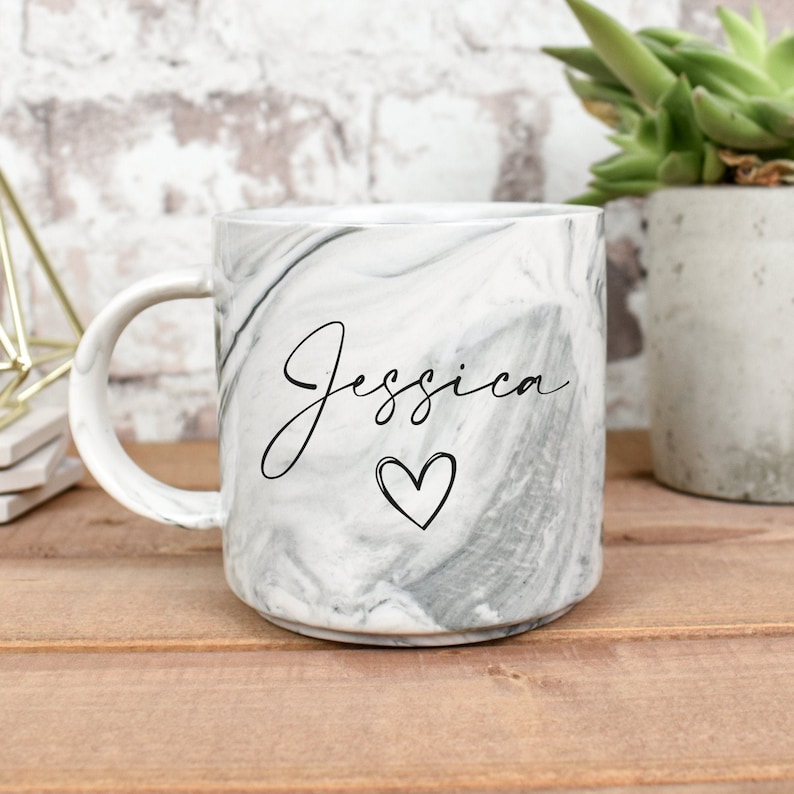 Personalised Marble Mug, Bridesmaid Mug, Custom Name Mug, Personalised Office Mug, Name Mug, Coffee Mug, Gift for Her, Marble Homeware Grey