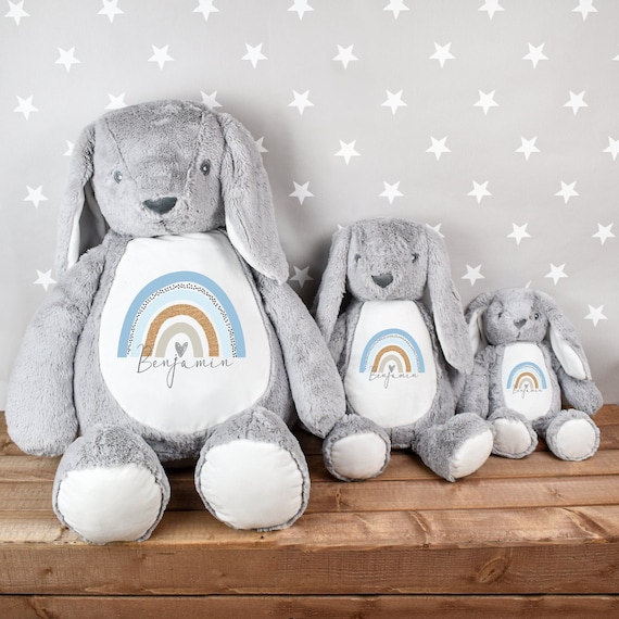 Personalised Bunny Rabbit, Large Soft Toy, Grey Bunny Teddy, New Baby Gift, Baby Boy Gift, Bunny Soft Toy, Cuddly Toy, Easter Baby Gift