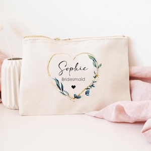 Trousse de maquillage personnalisée pour la mariée, cadeau pour les demoiselles d'honneur, en toile de coton image 1
