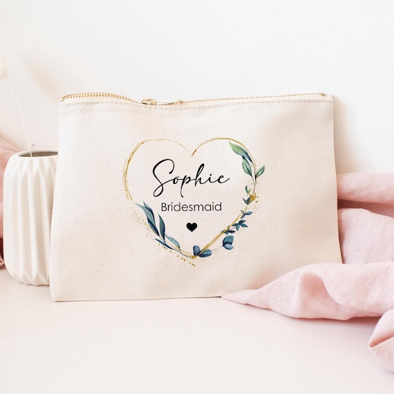 Personalized Bridal Makeup Bag, Bridesmaid Gift, Cotton Canvas