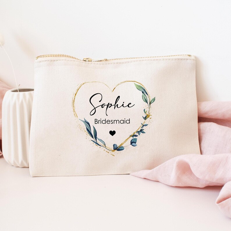 Trousse de maquillage personnalisée pour la mariée, cadeau pour les demoiselles d'honneur, en toile de coton image 1