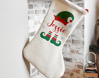 Personalised Christmas Stocking, Christmas Stocking, Name Christmas Stockings, Christmas Family Decoration, Xmas Stocking Hessian, Elf