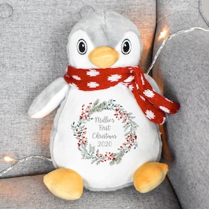 Personalised First Christmas Teddy, Baby 1st Christmas Gift, Reindeer Teddy, Penguin Soft Toy, Custom Cuddly Toy, Baby Stocking Fillers