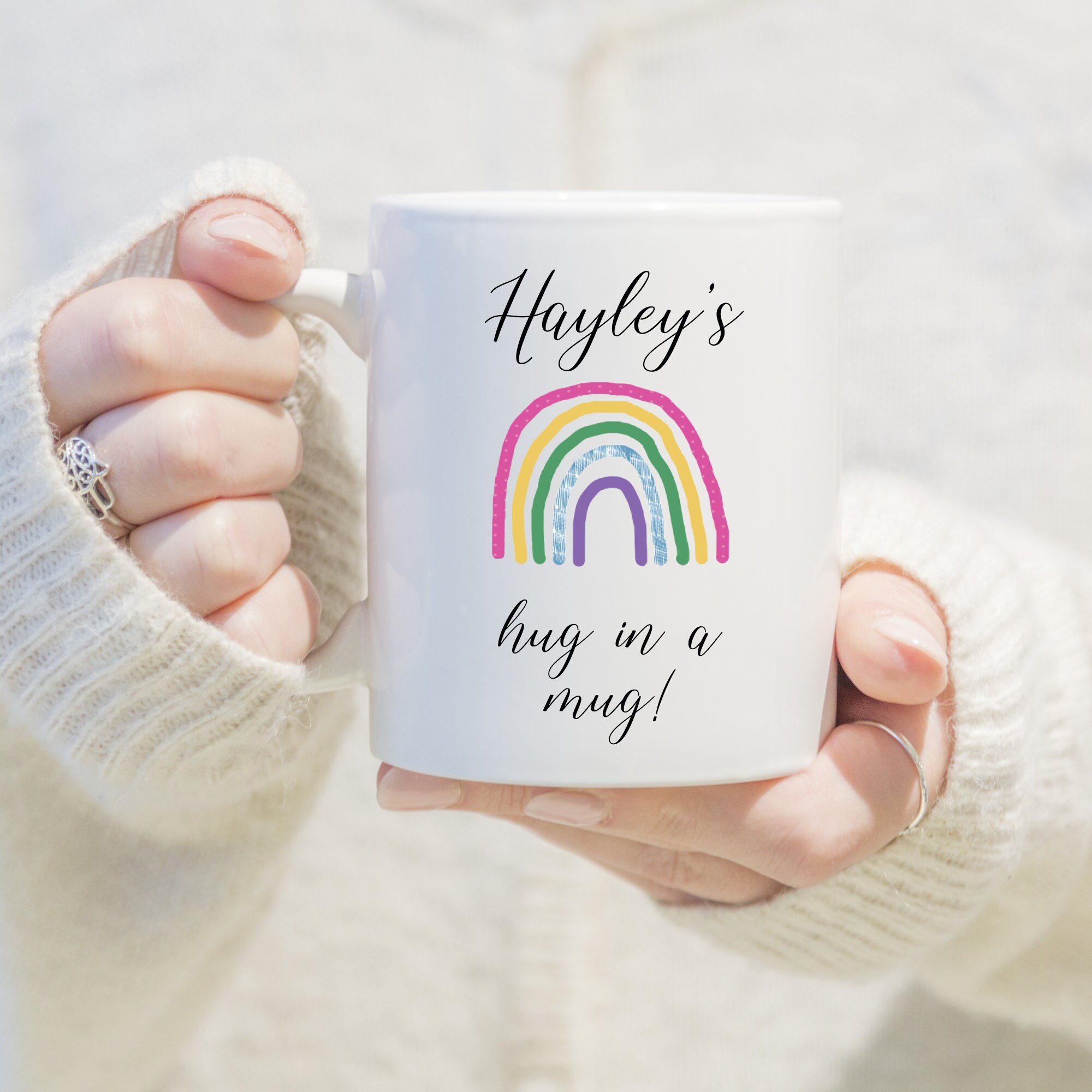 Mug Arc-En-Ciel Personnalisé, Mug de Câlin Arc-En-Ciel Arc-En-Ciel, Cadeaux d'infirmière, Paquet Soi