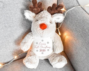 Personalised First Christmas Teddy, Baby 1st Christmas Gift, Reindeer Soft Toy, Penguin Teddy, Custom Cuddly Toy, Baby Stocking Fillers