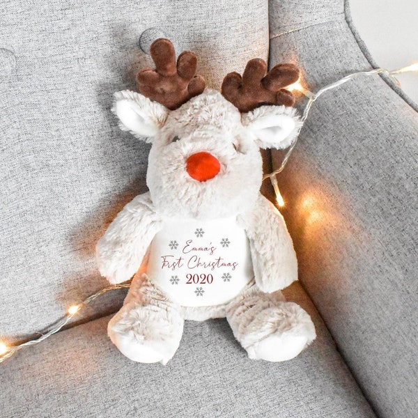 Personalised First Christmas Teddy, Baby 1st Christmas Gift, Reindeer Soft Toy, Penguin Teddy, Custom Cuddly Toy, Baby Stocking Fillers