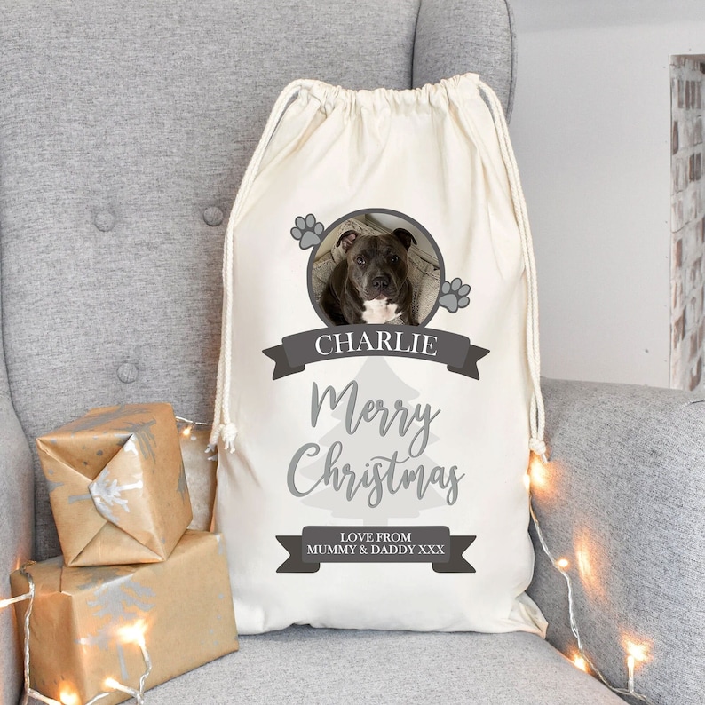 Personalised Pet Santa Sack, Dog Santa Sack, Cat Christmas Sack, Animal Christmas Eve Present Sack, Personalised Sack Bag, Your Pet Photo image 1