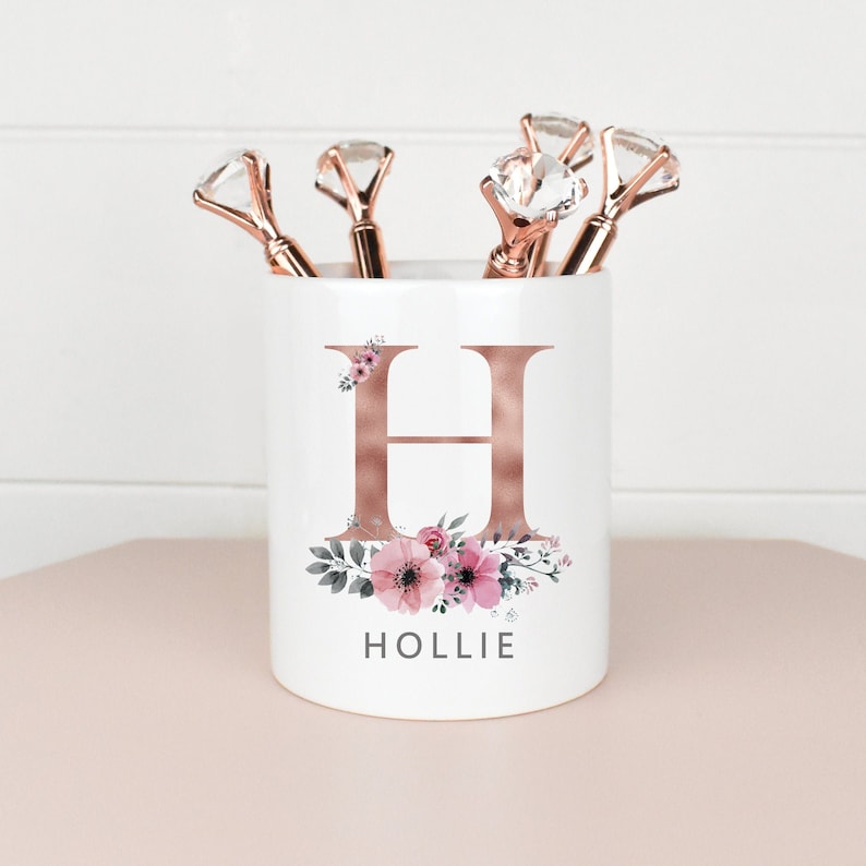 Porte-pinceaux de maquillage personnalisé, pot à crayons personnalisé, rangement maquillage, organiseur de pinceaux de maquillage, pot de bureau, accessoire de coiffeuse, cadeau pour elle image 1