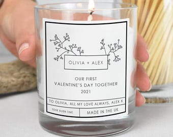 Personalised First Valentines Day Candle, 1st Valentines Day Gift,  Valentines Gift for Her, Valentines Candle, Gift for Girlfriend, Couples