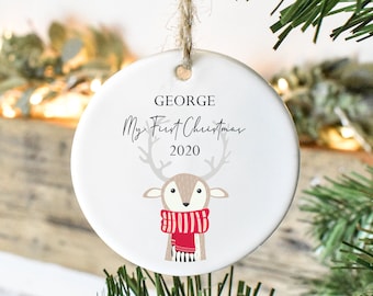 Personalised Baby 1st Christmas Bauble, Baby Christmas Ornament, My First Christmas, Reindeer Bauble, New Baby Christmas Gift, Baby 1st Xmas