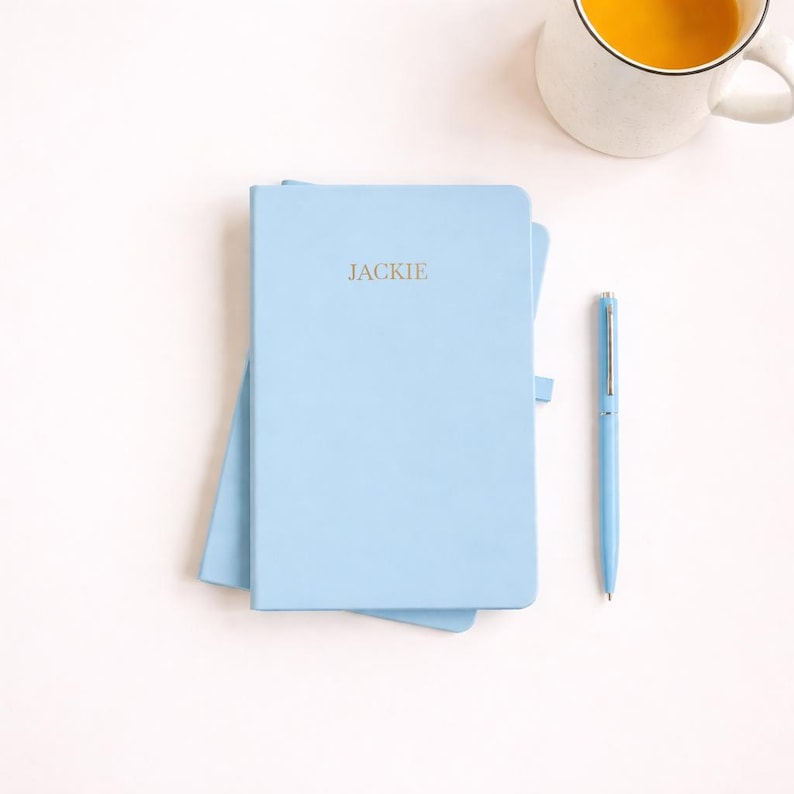 Pretty Blue Notebook Personalised Blue Notebook | Minimal Name Journal | Soft Blue Vegan ...