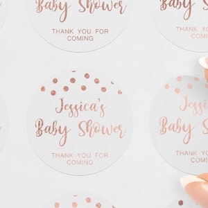 Personalised Rose Gold Baby Shower Stickers, Custom Stickers, Personalised Baby Shower Decorations, Baby Shower Favours, Gender Reveal Party