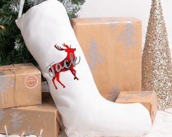 Personalised Christmas Stocking, Christmas Stocking, Personalised Linen Stockings, Stag Christmas Family Decoration, Xmas Stocking Hessian,
