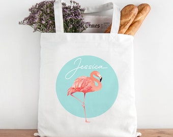 Personalised Tote Bag, Flamingo Gift For Her, Name Canvas Tote Bag, Flamingo Style Tote Bag, Flamingo Tote Bag, Pattern Tote Bag, Girls