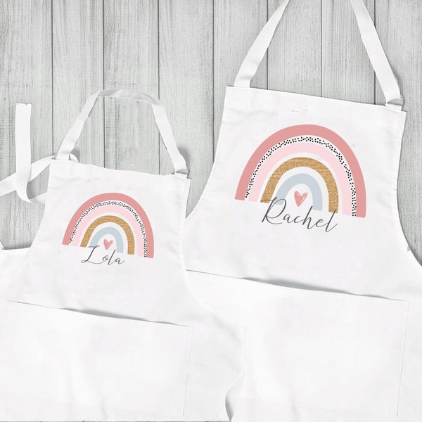 Personalised Rainbow Aprons. Mother Daughter Rainbow Apron, Matching Aprons, Rainbow Gift, Rainbow Cooking Apron, Baking Gift