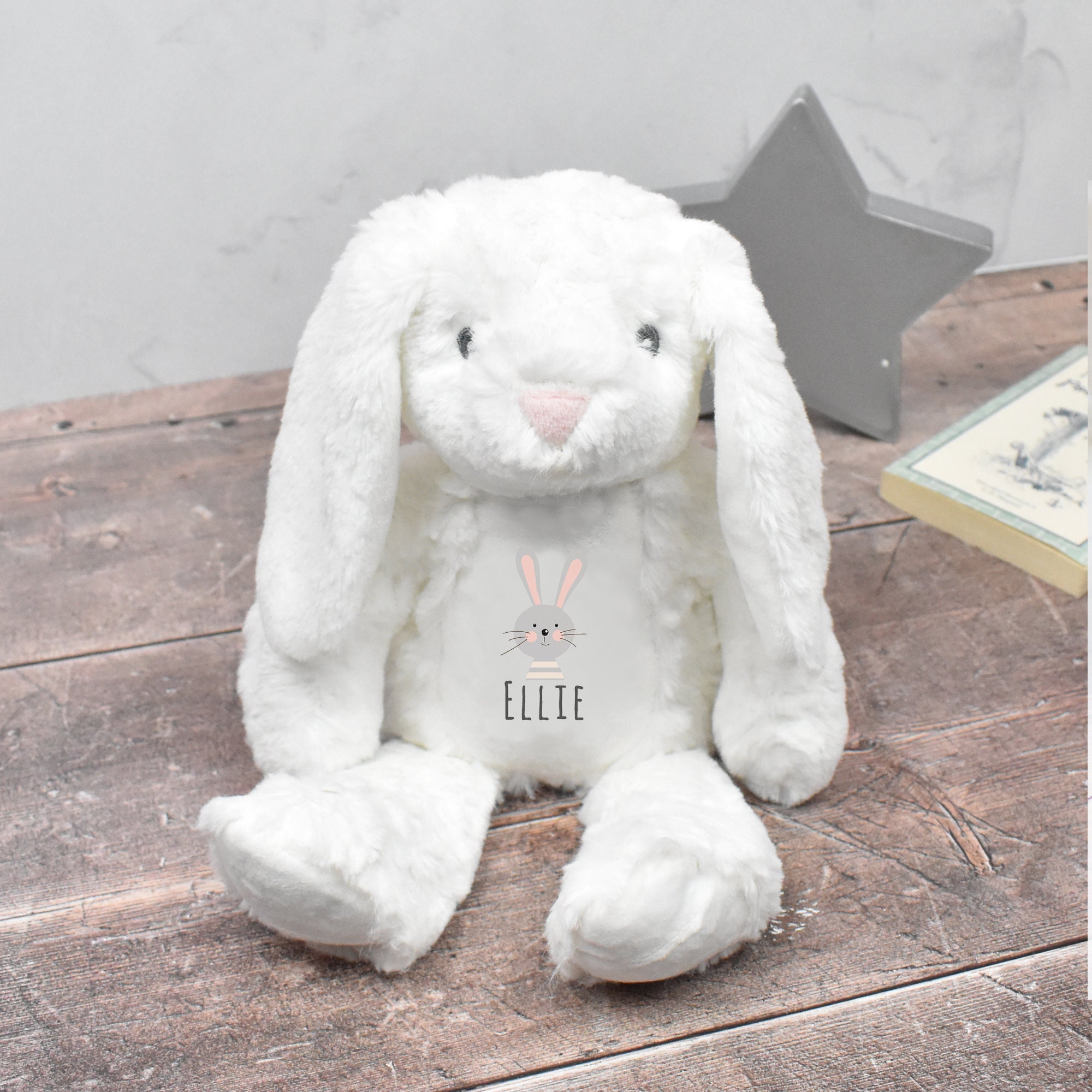 Birthday Personalised Rabbit Bunny Soft Toy with Rainbow Design t-shirt Easter 