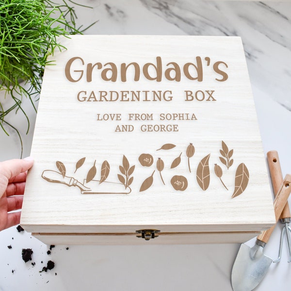 Personalised Gardening Box, Granddad Gift, Gardening Storage Box, Father's Day Gift, Granddad Gift, Wooden Engraved Box, Seed Box, Tool Box