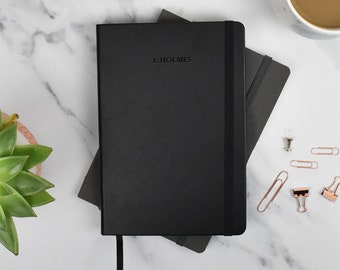 Personalised Black Leather Notebook, Personalised Notebook, A5 Luxury Notebook, Custom Leather Journal, Vegan Leather, Debossed Journal