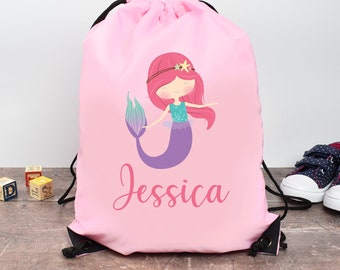 Personalised Gym Bag Kids, Girls Mermaid Gym Bag, Girls Drawstring Bag, School Bag, Mermaid School PE Bag, Mermaid Pump Bag, Nursery Bag