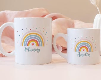 Personalised Mum Daughter Rainbow Mugs, Mum Daughter Matching Gifts, Mother's Day Mug, Father Child Mugs Gifts, Fathers Day Gift, rainbows