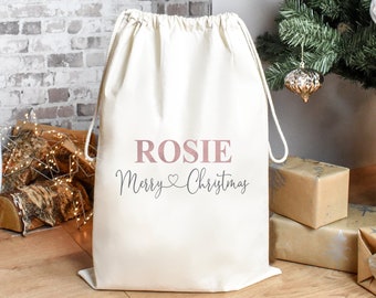 Personalised Santa Sack Rose Gold, Christmas Sack, Child's Kids Christmas Gift Sack, Cotton Santa Bag, Santa Toy Bag, Santa Toy Sack, Wife