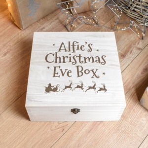 Personalised Kids Christmas Eve Box, Engraved Christmas Eve Box, Kids Christmas Eve Box, Child Xmas Box, Wooden Crate, Xmas Box, Gift