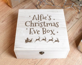 Personalised Kids Christmas Eve Box, Engraved Christmas Eve Box, Kids Christmas Eve Box, Child Xmas Box, Wooden Crate, Xmas Box, Gift