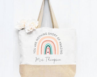 Personalised Teacher Bag, Lockdown Teacher Gift, Personalised Teacher Gifts, Personalised Book Bag, Teaching Assistant Gift, Rainbow Bag