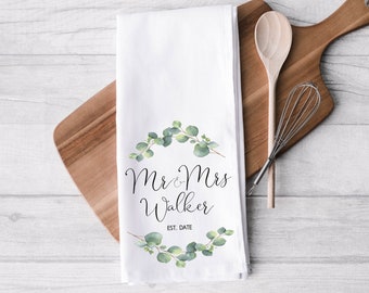 Personalised Mr and Mrs Tea Towel, Wedding Gift, Mr and Mrs Housewarming Gift, Mr and Mrs Printed Tea Towel, Mr and Mrs Gift