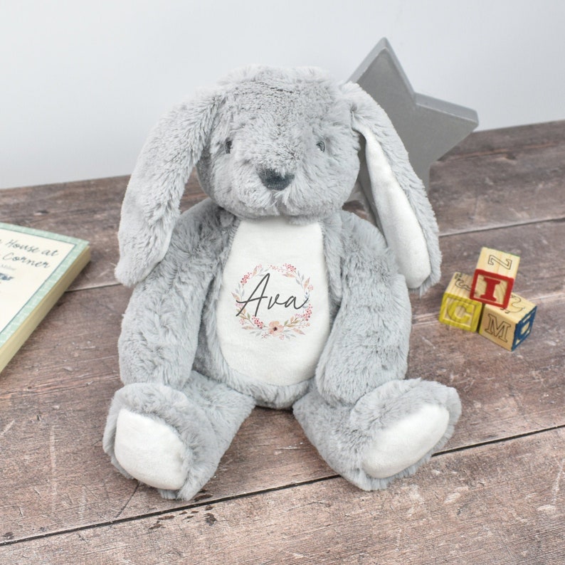 Conejito personalizado, regalo para recién nacido, peluche personalizado, osito de peluche con tu nombre, juguete de peluche, regalo para baby shower de niñas y niños imagen 4