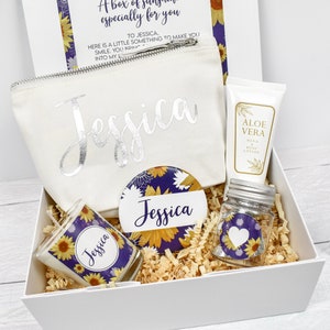 Personalised Box of Sunshine Gift, Personalised Cheer Up Gift Box, Personalised Thinking of You Gift Box, Box of Cheer, Bath and Beauty